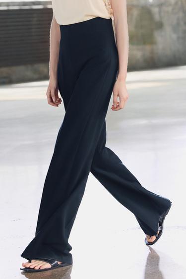 ZW COLLECTION HIGH-WAIST ZIP TROUSERS - Navy blue by Zara