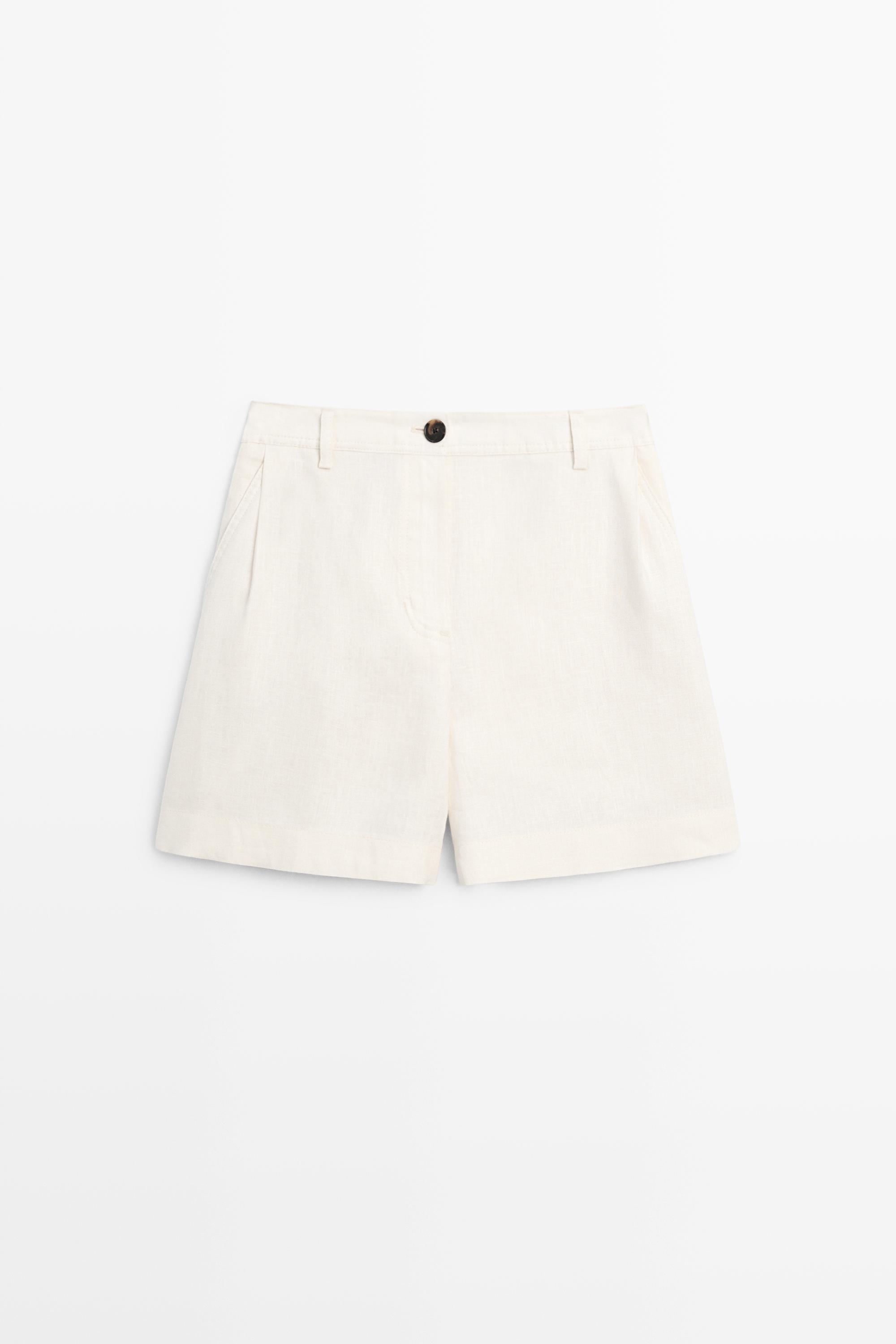 Short plissé 100 % lin