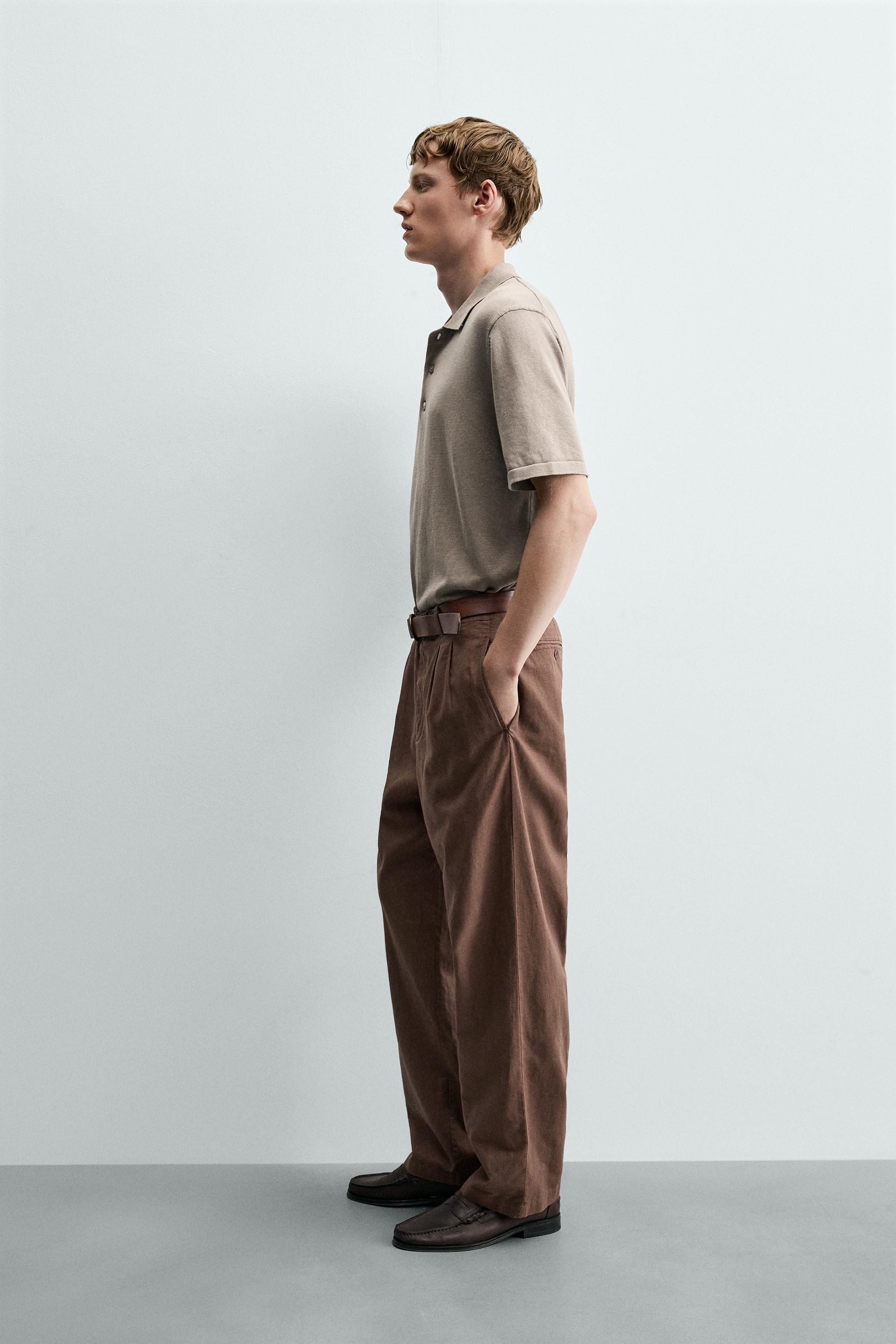 Мужские брюки Zara HEMP AND COTTON RELAXED FIT PANTS — фото 4