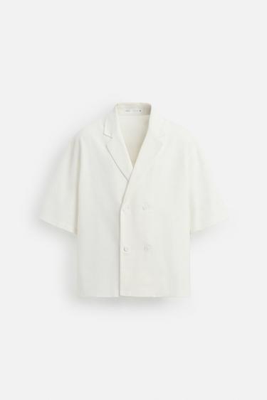 Zara 100% LINEN KIMONO SHIRT - White