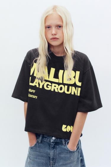 T-SHIRT VAN ZWARE JERSEY MET TEKST - Antracietgrijs van Zara