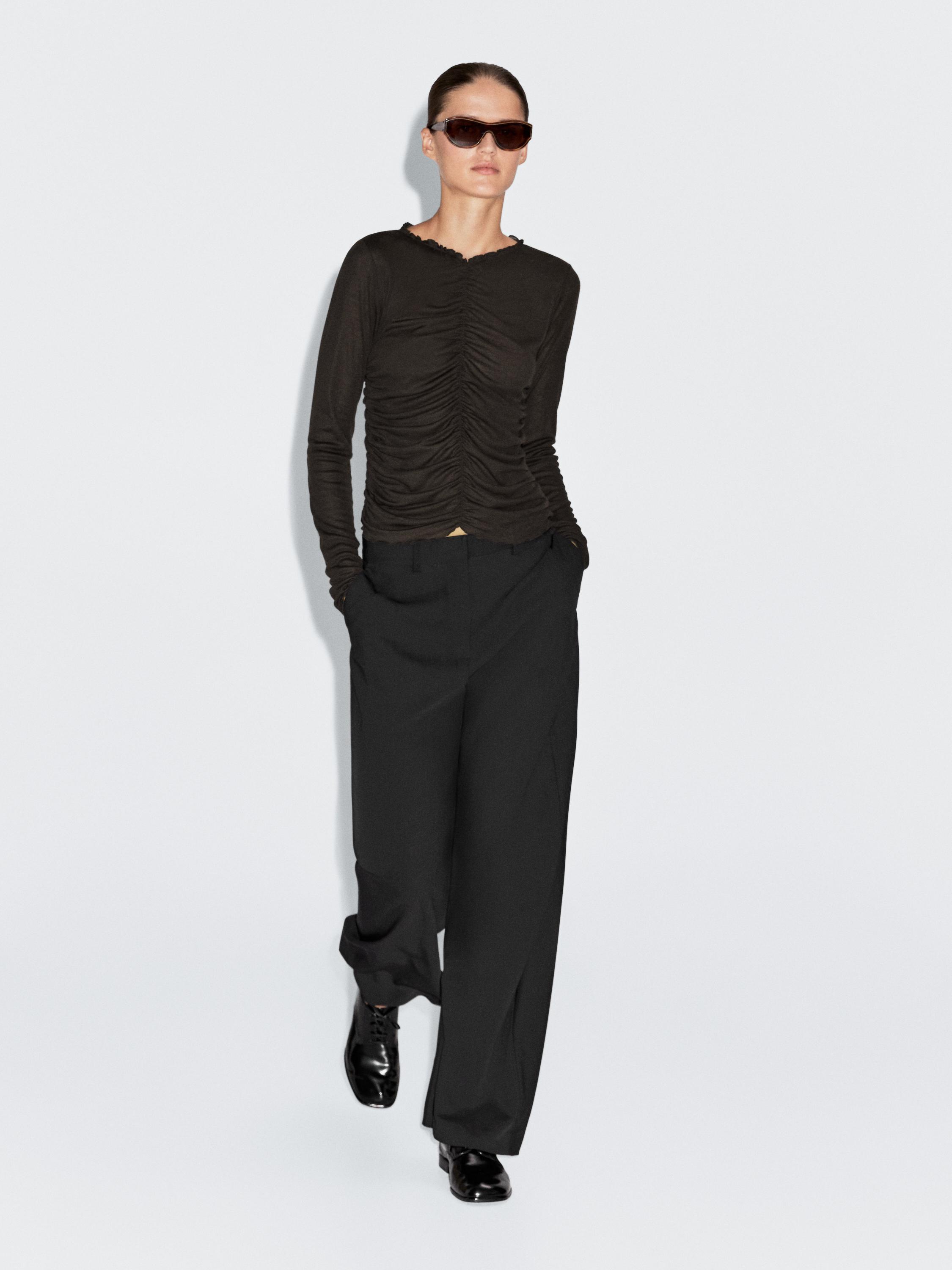 T-shirt manches longues froncé