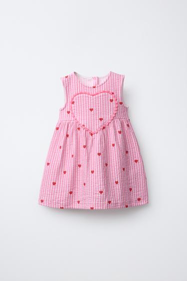 STRIPED AND HEART PRINT DRESS - Fuchsia by Zara