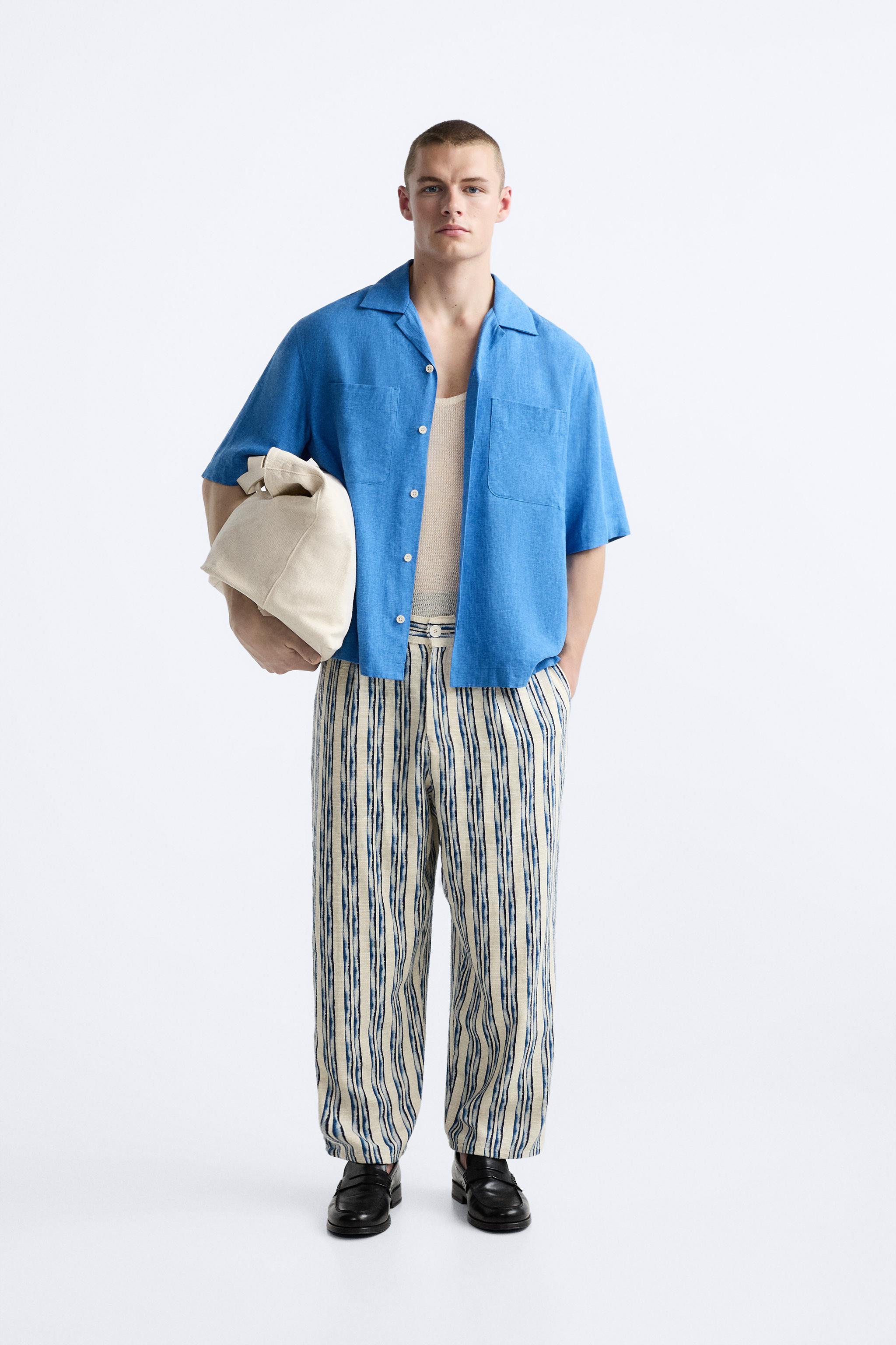 STRIPED JACQUARD PANTS - Blue / White | ZARA United States