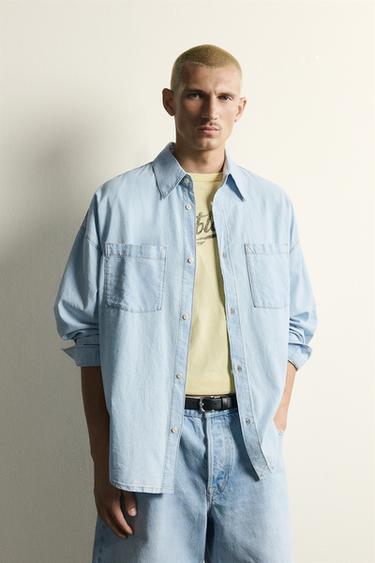 CAMISA DENIM LIGERO LAVADO - Azul claro de Zara