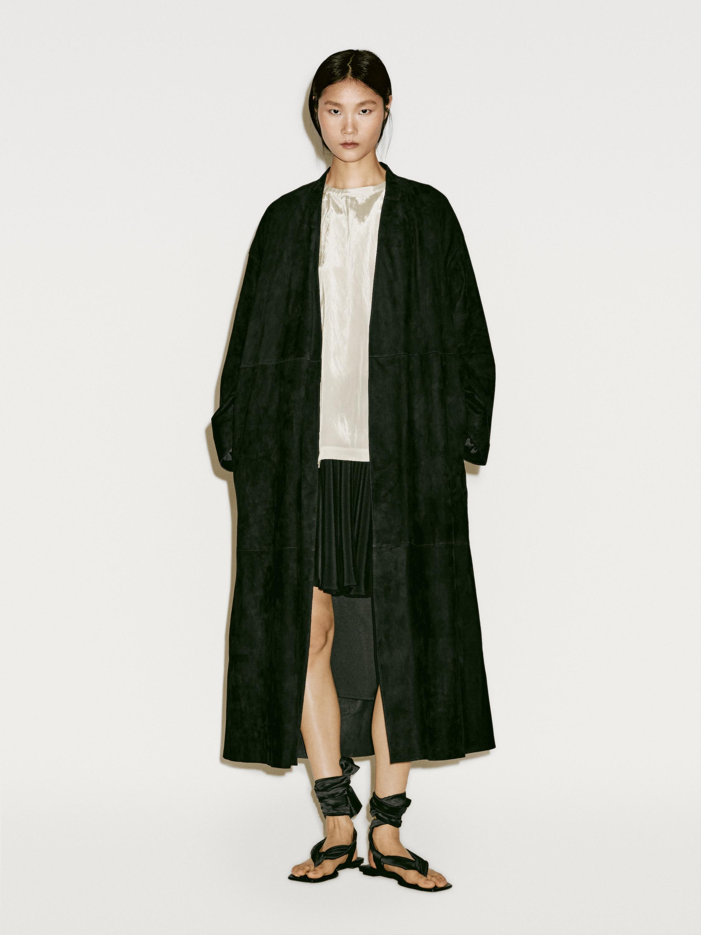 Long suede leather kimono - Limited Edition - Black | ZARA