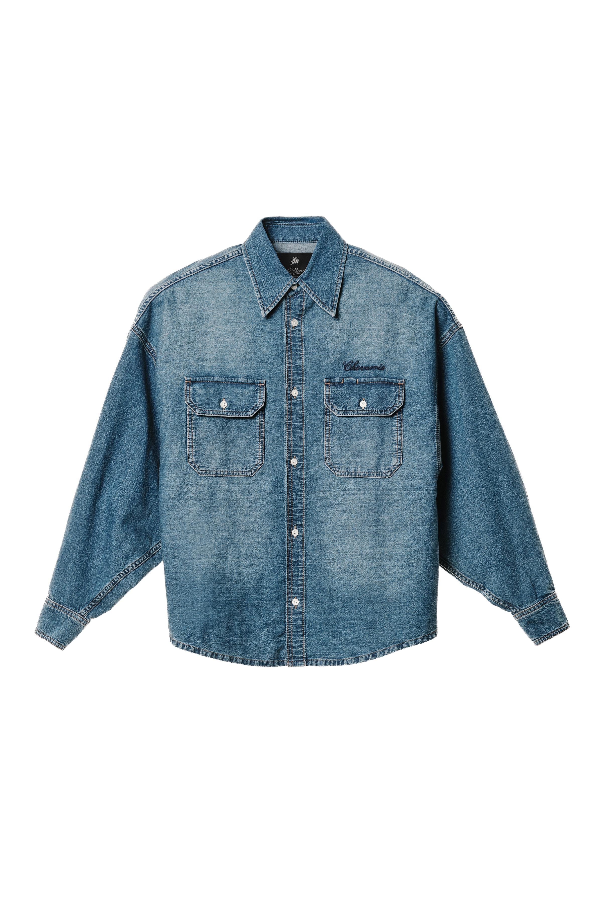 WILLY CHAVARRIA X ZARA EMBROIDERED BOXY FIT DENIM SHIRT - Mid-blue