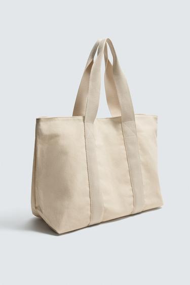 FABRIC TOTE BAG - Ecru White by Zara - Image 1