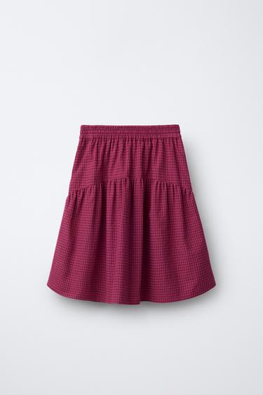 CHECK MIDI SKIRT - Raspberry by Zara - Image 1