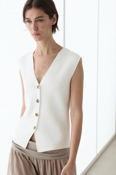 Knit waistcoat with button details — White 2