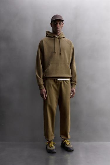 Zara WASHED HOODIE TRAINING SWEATSHIRT - Green