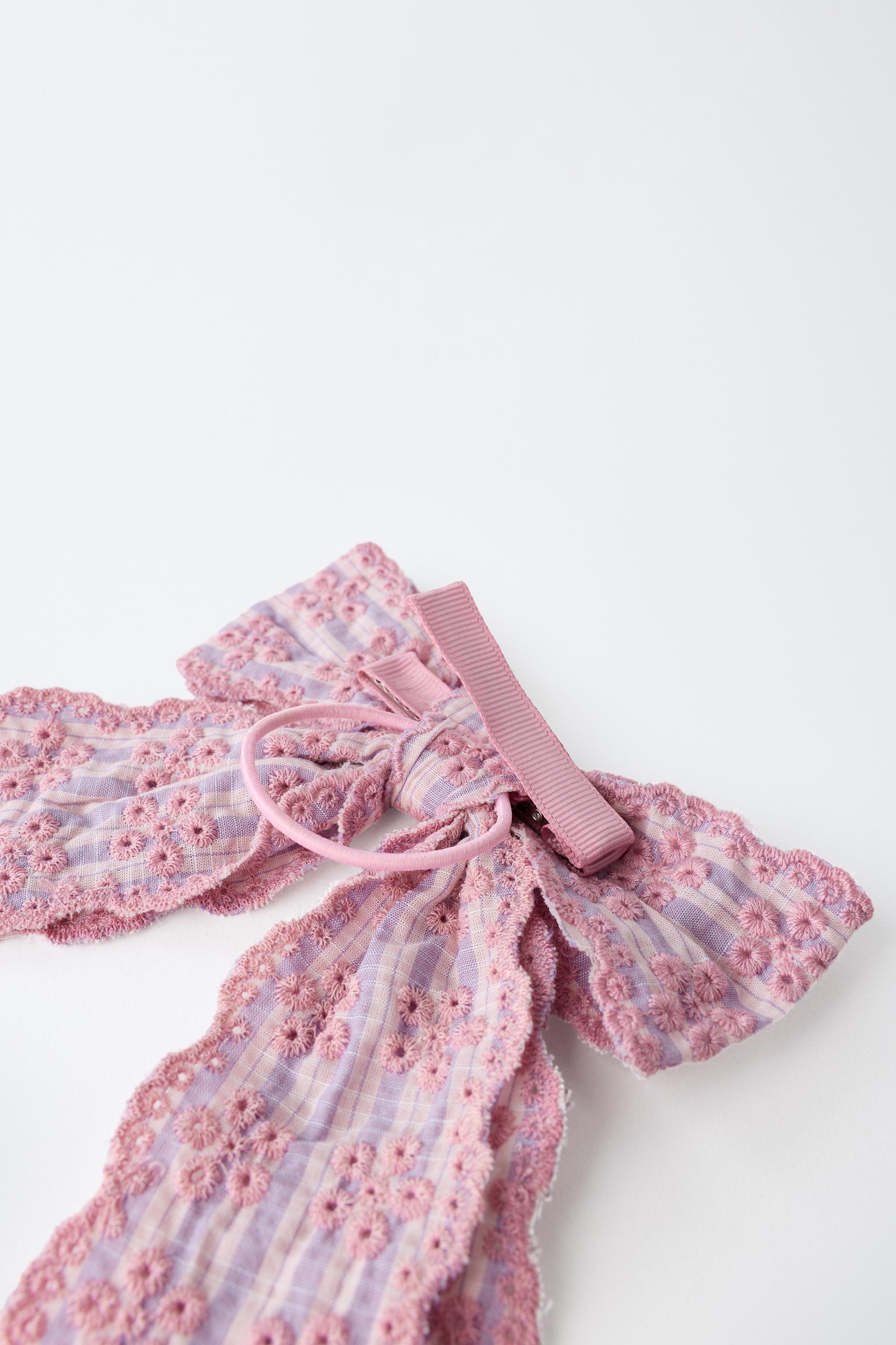 SWISS EMBROIDERY BOW HAIR TIE AND BARRETTE