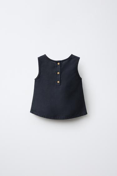 LINEN BLEND TOP - Navy blue by Zara