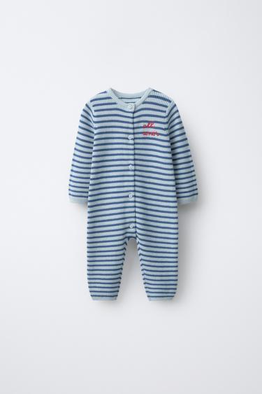 MONO PUNTO RAYAS TEXTO BORDADO - Azul claro de Zara