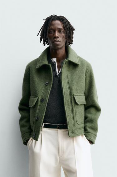WOOL BLEND JACKET WITH POCKETS - Green marl by Zara