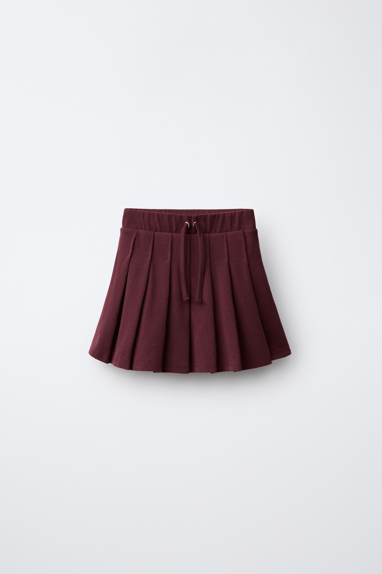 PLEATED SOLID-COLOR SKIRT — Eggplant