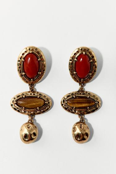 Zara TEXTURED STONE EARRINGS - Golden