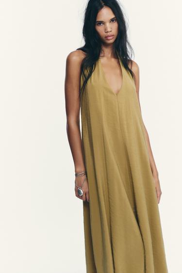 ROBE MIDI FLUIDE HALTER - Vert olive de Zara - Image 1