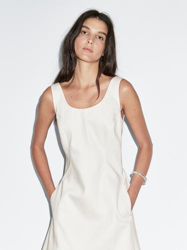 Zara 100% cotton denim midi dress - Oyster-white