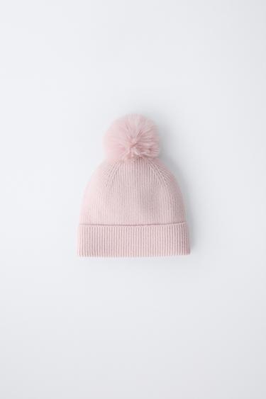 KNITTED POMPOM HAT - Pink by Zara