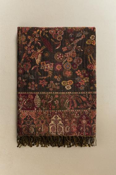 FLORAL JACQUARD THROW - Blue by Zara