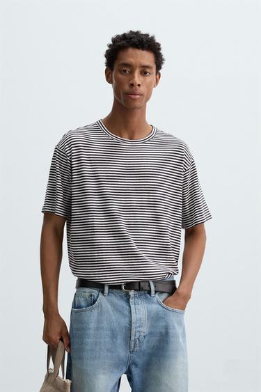 STRIPED COTTON-LINEN T-SHIRT - Stripes by Zara - Image 1