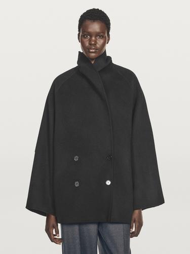 Zara Wool blend mid-length coat with lapel collar - Black