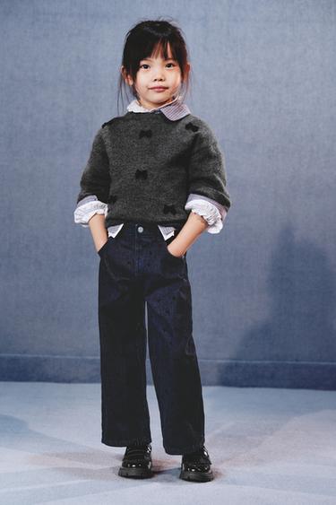 WIDE-LEG JEANS WITH FLOCKED HEARTS - Blue by Zara