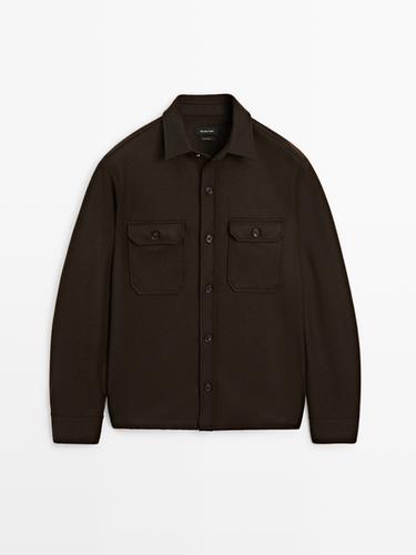 Zara 100% wool overshirt with pockets - Chocolate