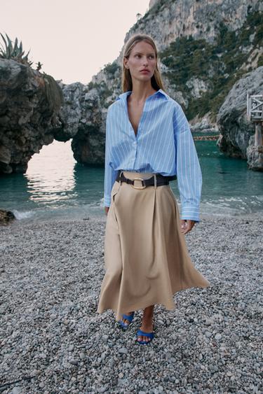JUPE CAPE MI-LONGUE AVEC CEINTURE - Camel moyen de Zara