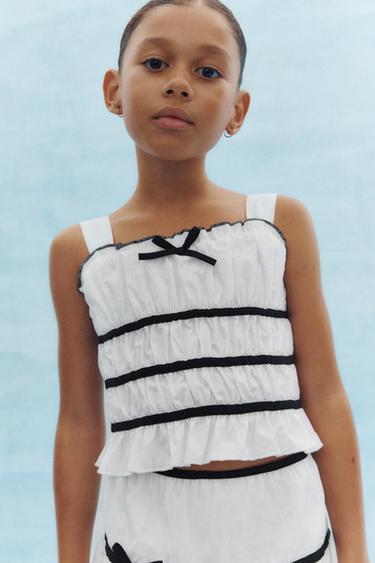 TOP WITH CONTRAST BOWS - Ecru by Zara