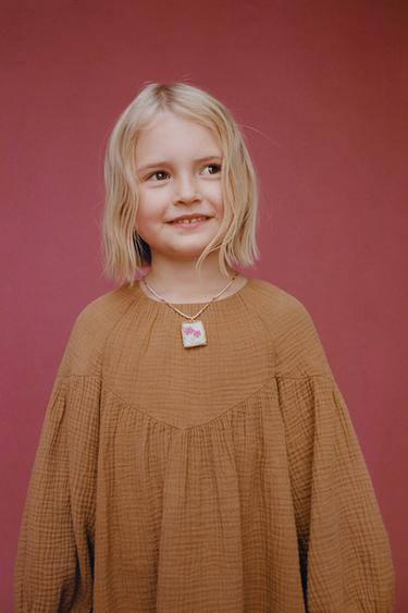 Zara COTTON GAUZE DRESS - Caramel