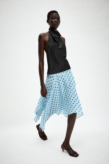 FALDA ASIMÉTRICA ESTAMPADO LUNARES - Azul de Zara
