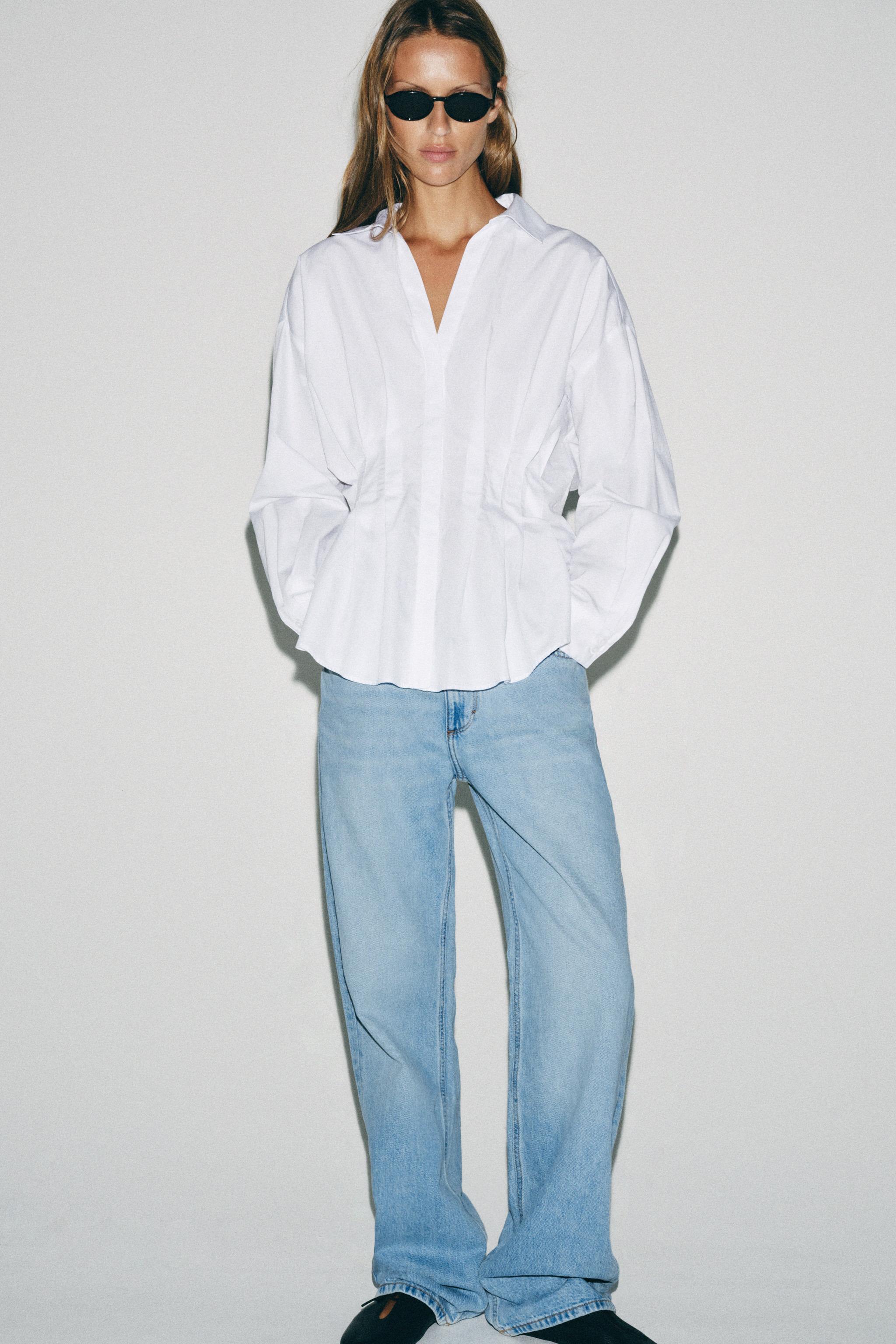 PLEATED POPLIN SHIRT — White
