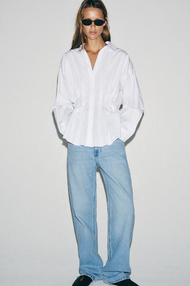 CAMISA POPELÍN PLIEGUES - Blanco de Zara