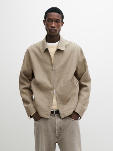 Zara Cropped 100% linen jacket - taupe brown