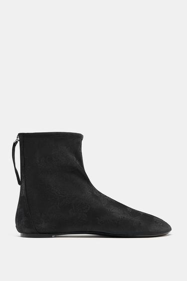 FLAT SATIN-EFFECT ANKLE BOOTS - Black by Zara