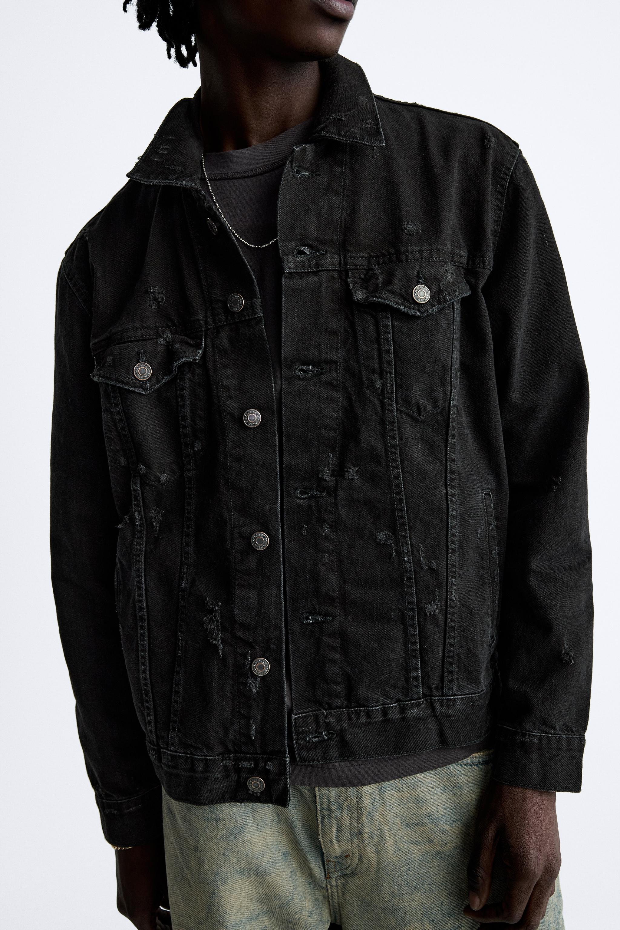 Black jean best sale jacket ripped