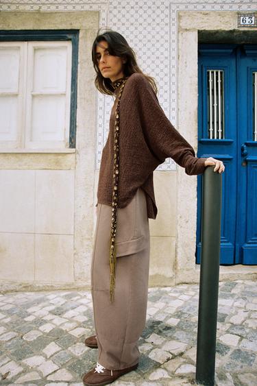 ТРИКОТАЖНИЙ СВЕТР-НАКИДКА - Коричневий Zara