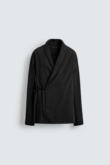 KIMONO TEXTURED SHIRT - Black by Zara