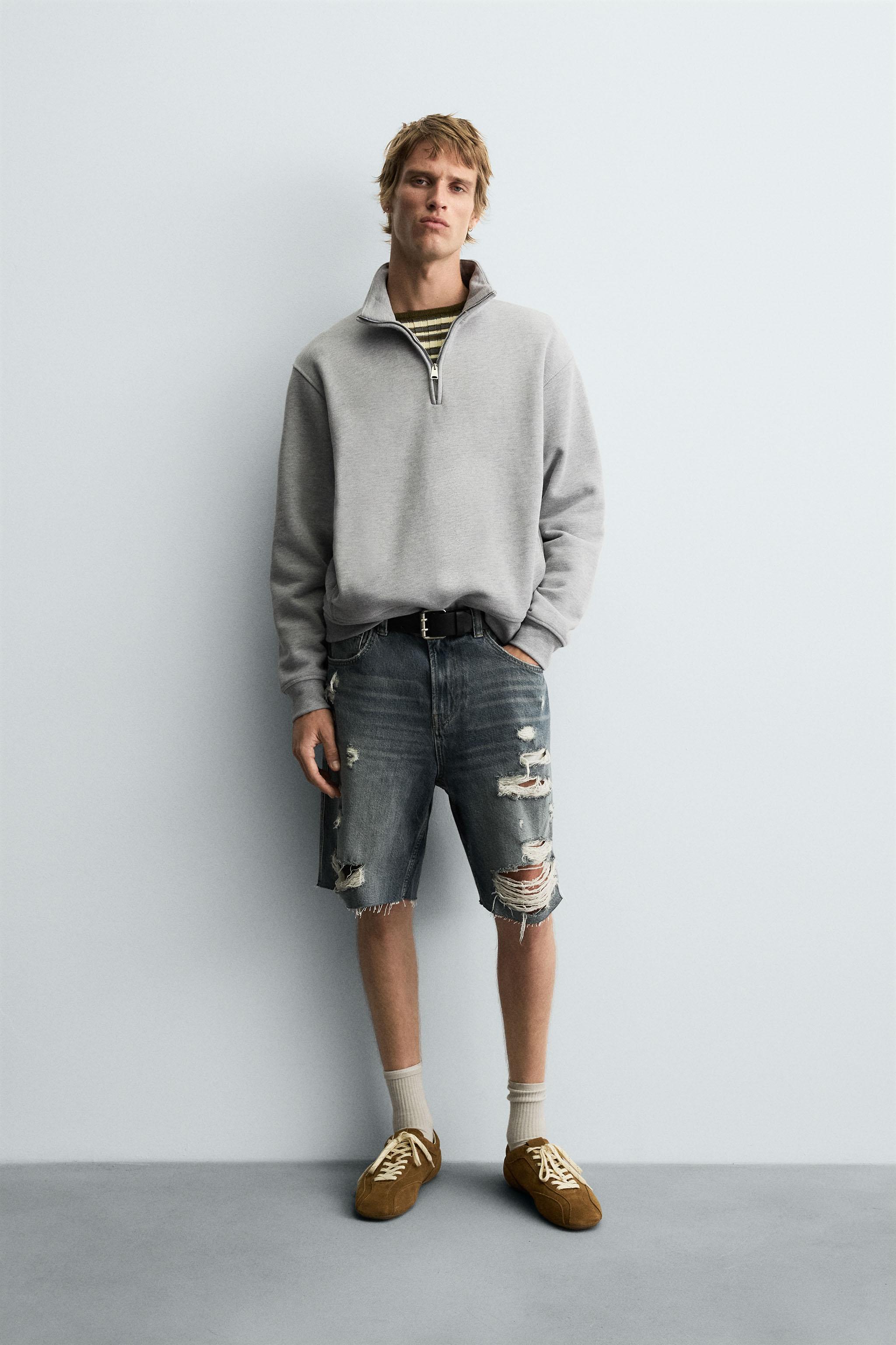 RIPPED DENIM BERMUDA SHORTS - Blue / Green | ZARA Canada