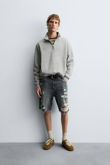 RIPPED DENIM BERMUDA SHORTS - Blue / Green by Zara - Image 0