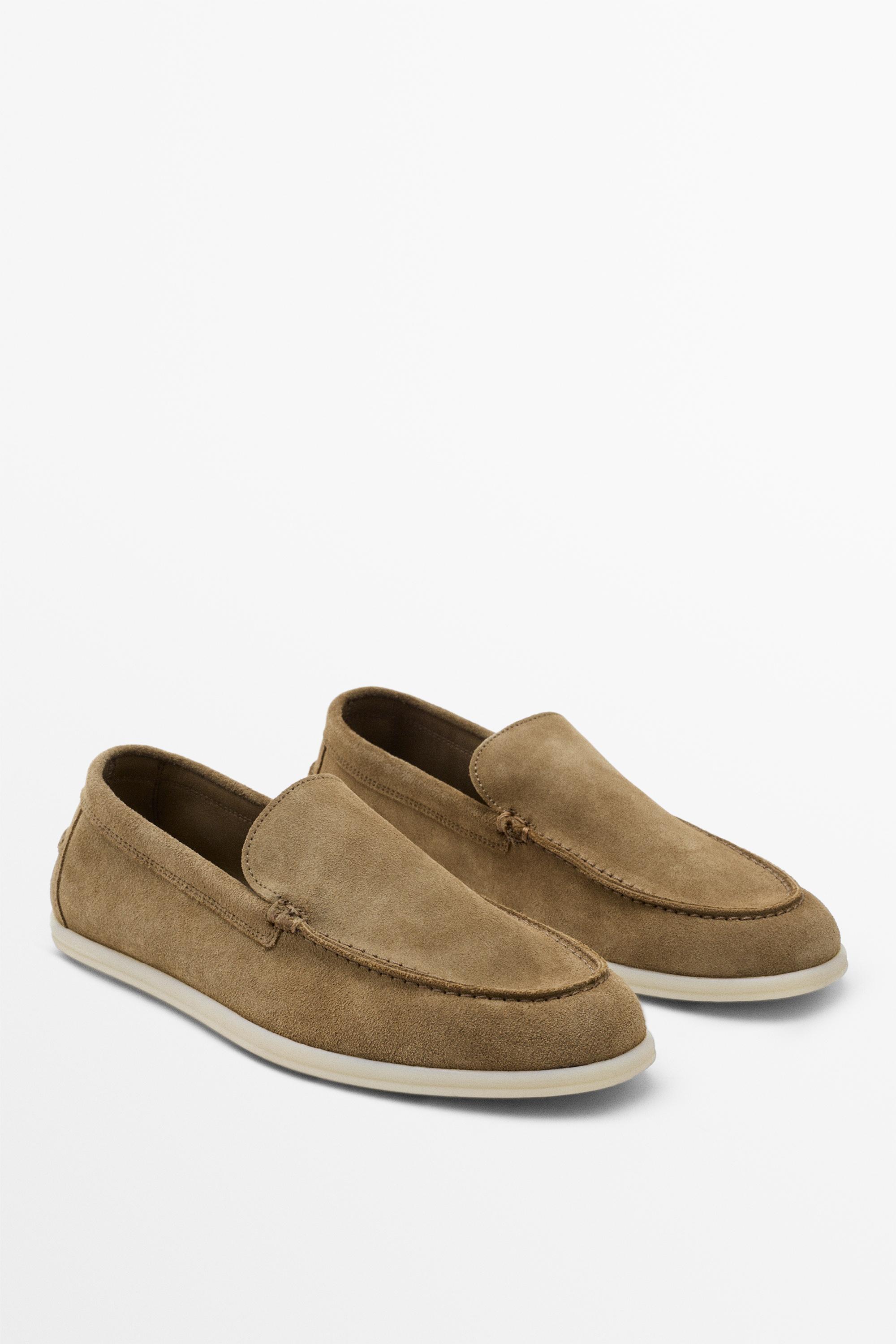 Soft split leather loafers — Sandy Brown