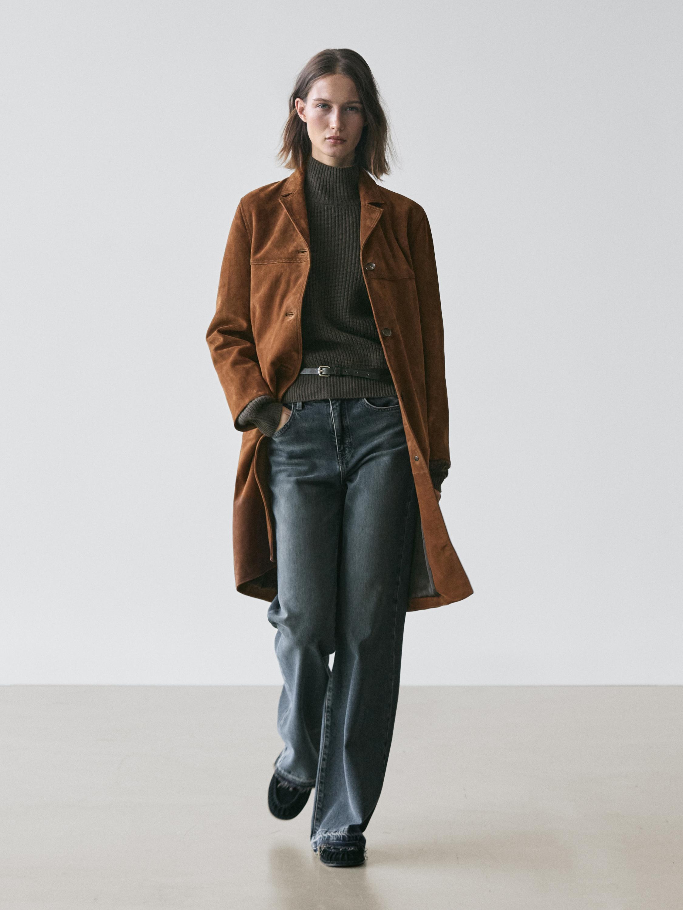 Long suede leather coat