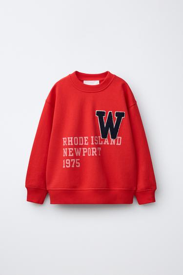 SWEATSHIRT WITH TERRY PATCH SLOGAN - Red by Zara - Image 0