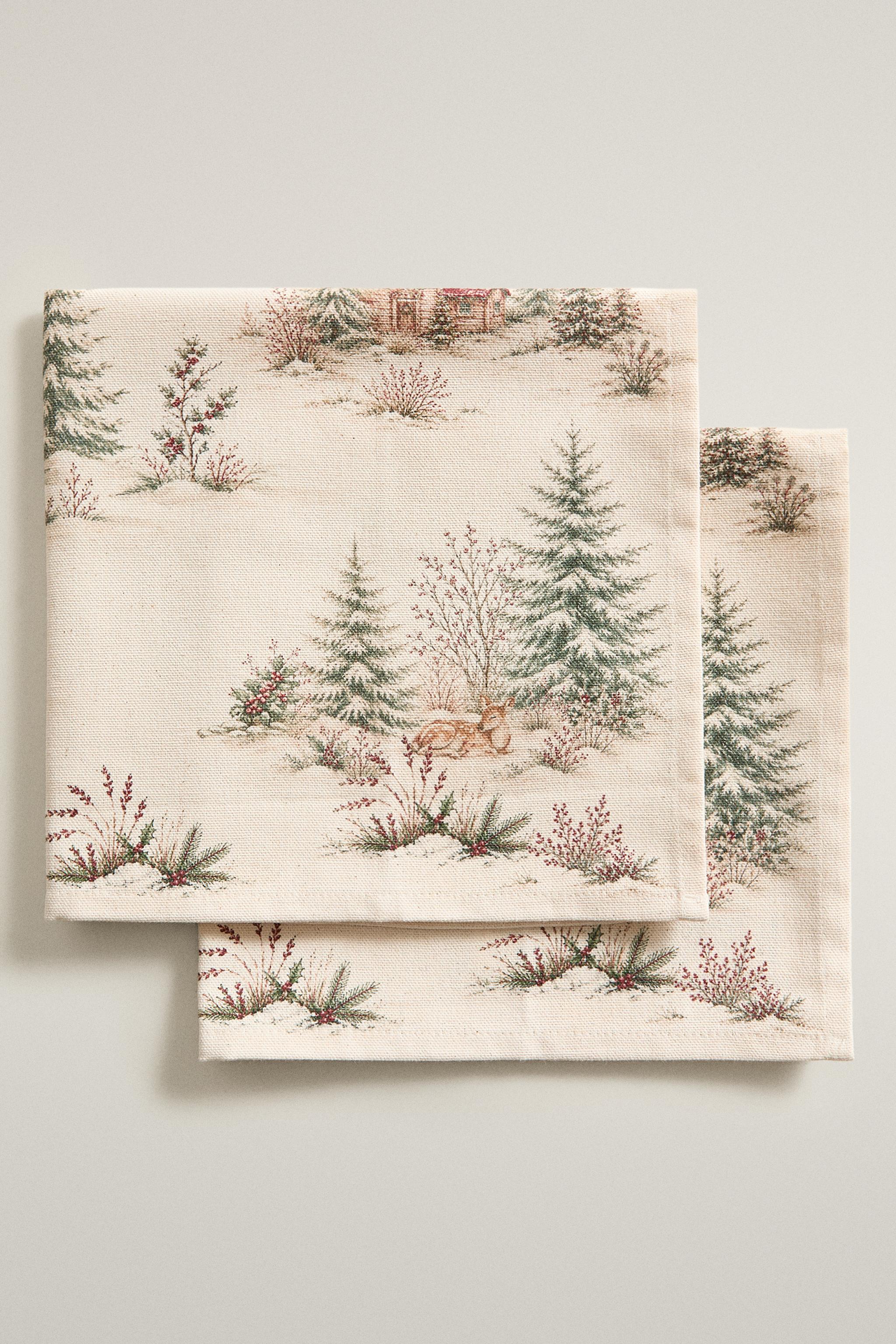 PACK OF CHRISTMAS LANDSCAPE COTTON NAPKINS (PACK OF 2) - Light