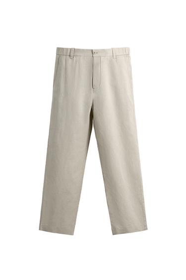 Zara HEMP - COTTON STRAIGHT FIT PANTS - Sand
