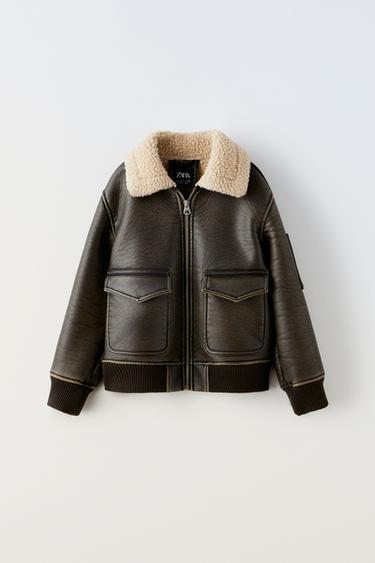 КОЖАНАЯ КУРТКА С ПОДКЛАДКОЙ ИЗ ИСКУССТВЕННОЙ ОВЧИНЫ — ШОКОЛАДНЫЙ от Zara — изображение 0