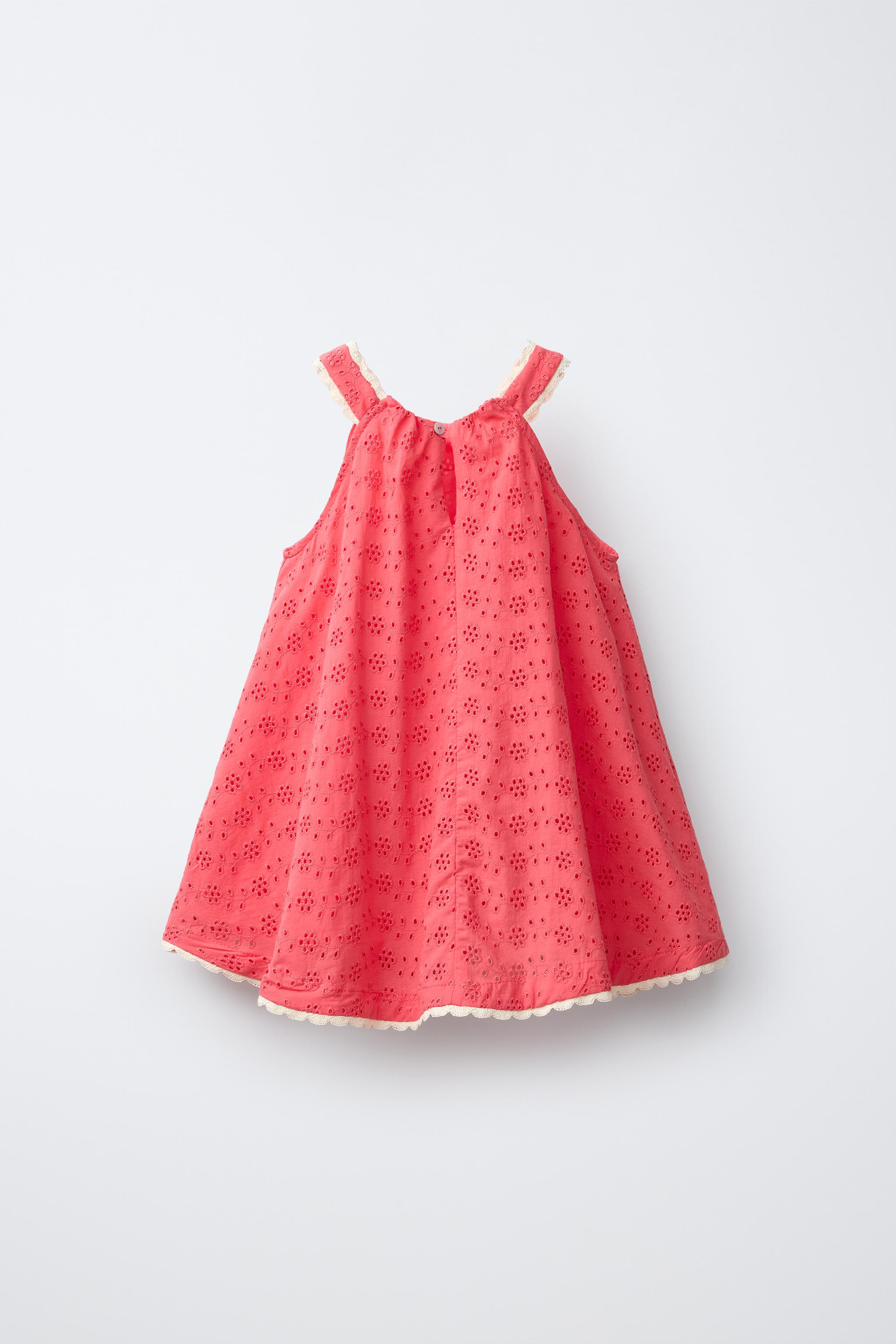 EMBROIDERED SHIFFLY LACE DRESS — Coral