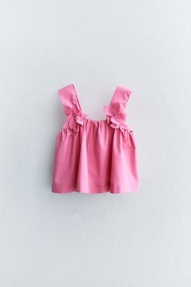 Zara FLORAL POPLIN TOP - Pink